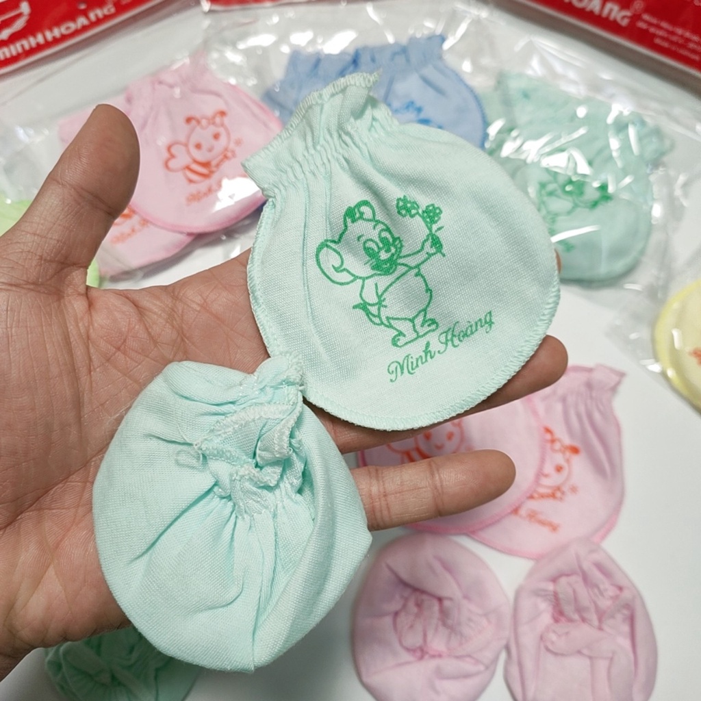 Bao tay chân cho bé sơ sinh cotton trẻ em bo dây chun họa tiết set đủ 2X MART