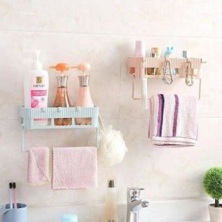 Combo 2 kệ xà phòng để đồ nhà tắm có móc treo khăn.