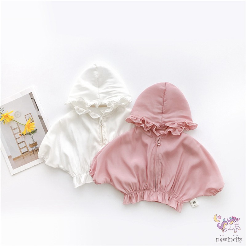 Áo khoác có mũ trùm đầu chống nắng thiết kế khóa kéo thời trang xuân hè cho bé gái