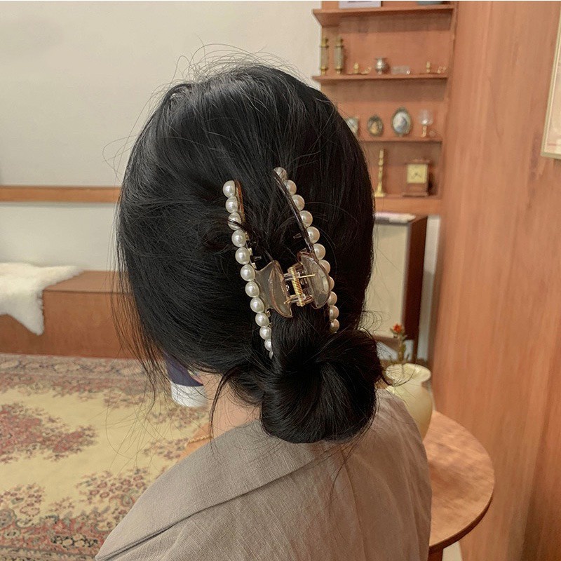 Kẹp tóc càng cua Vemico phong cách Hàn Quốc đính ngọc trai nhân tạo KT16