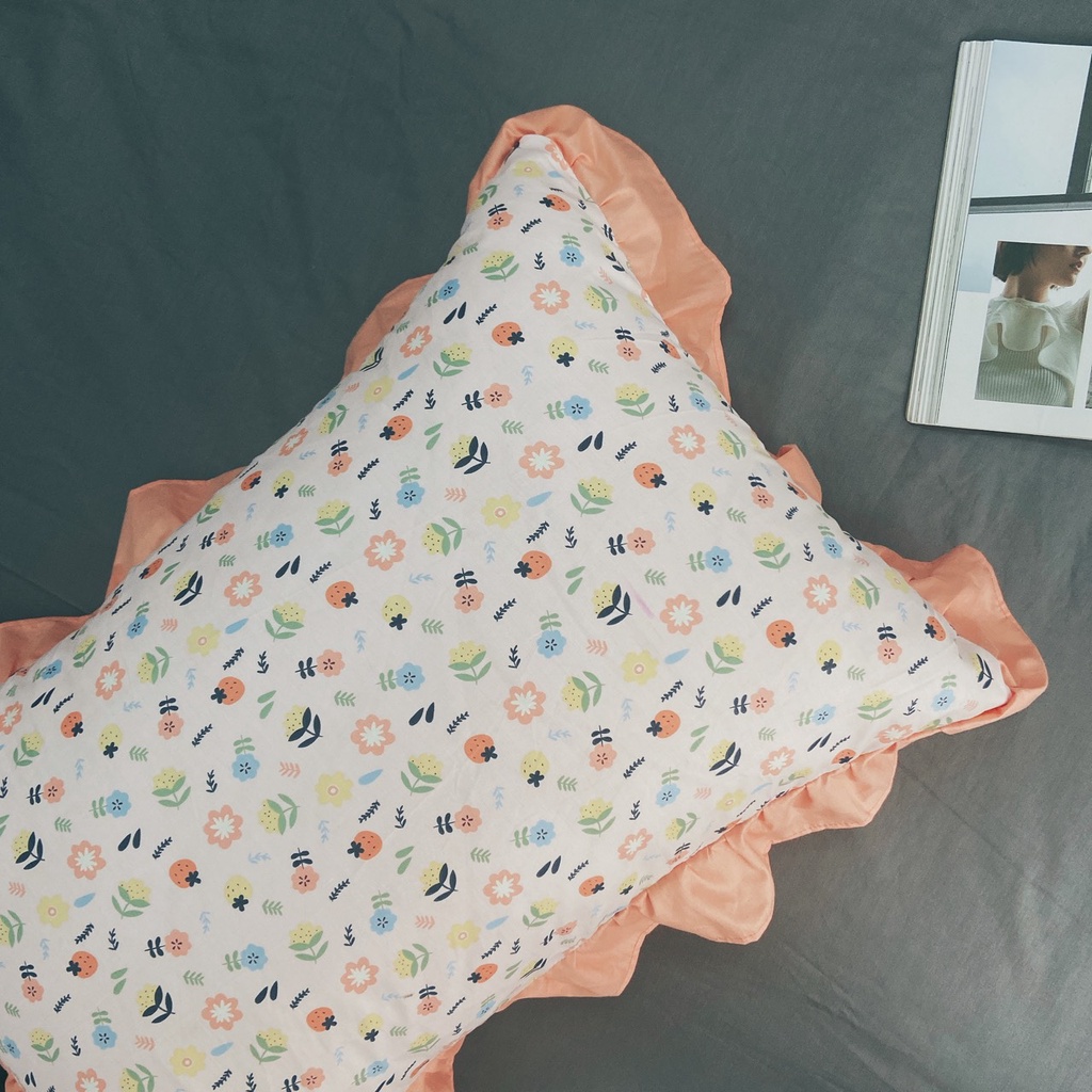 Vỏ gối nằm cotton Hàn thiết kế vintage hoa nhí viền bèo ren kích thước 50x70cm 45x65cm thương hiệu Homecoming | BigBuy360 - bigbuy360.vn
