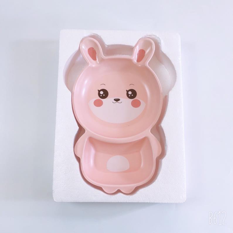 Bộ Đĩa Khay Ăn Dặm 2 Ngăn Hình Thỏ Hồng To , Đĩa Trang Trí Hình Thỏ Cao Cấp - Beofamily