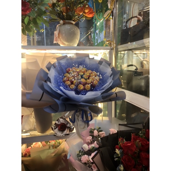 Bó hoa kẹo mút màu xanh 35c siêu đẹp NT
