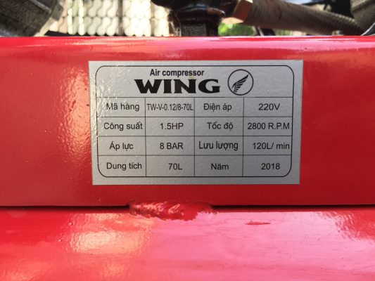 Máy Nén Khí Dây Đai WING 1.5HP TW-V-0.12/8-70L