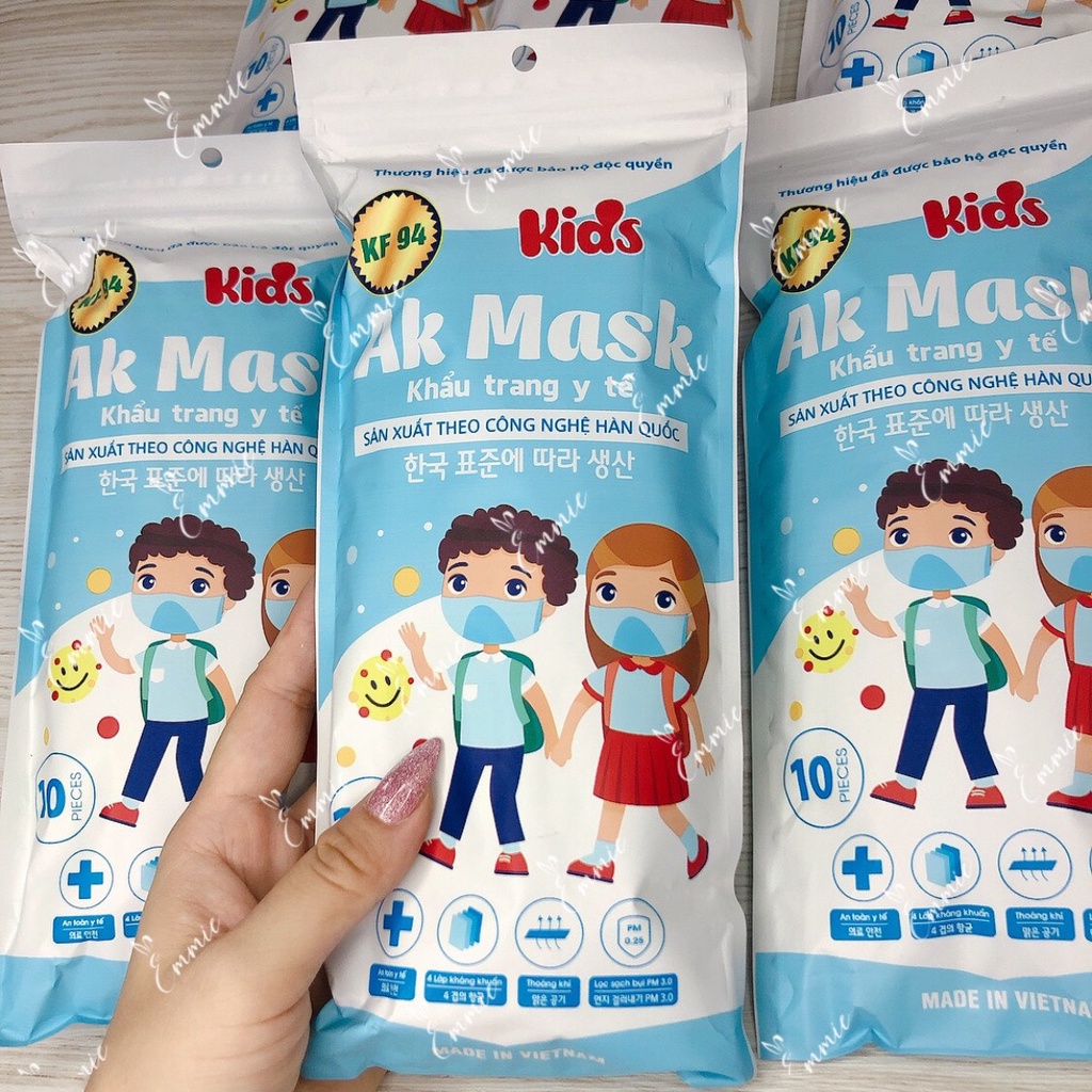 Set 10C Khẩu Trang Trẻ Em KF94 Họa Tiết Siêu Hot Cho Bé 3-9T AK Kids Mask