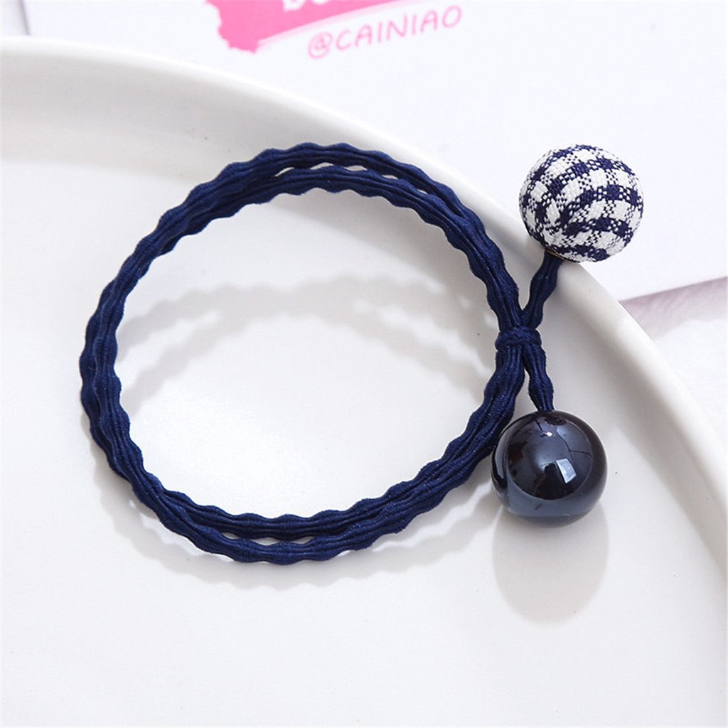 Dây cột tóc co giãn trang trí hạt tròn kẻ ca rô dễ thương cho phái đẹp