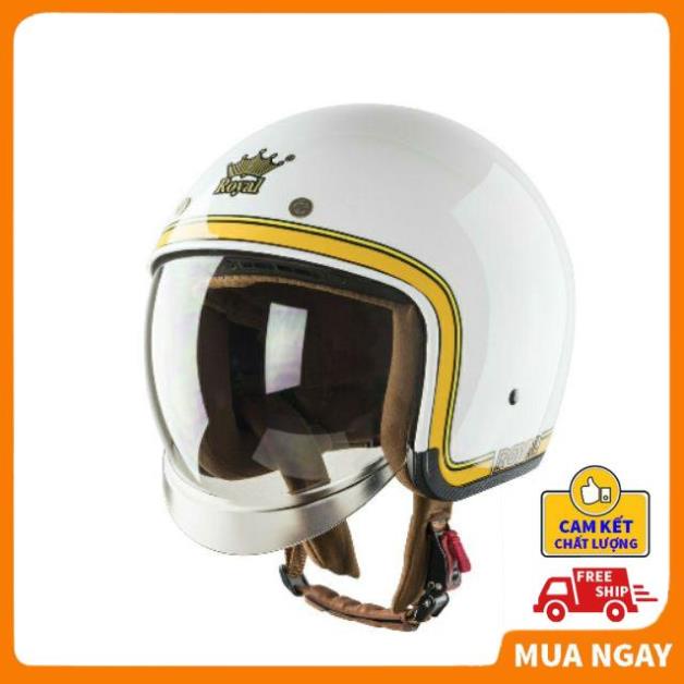 Mũ bảo hiểm Royal kính âm M139 tem V10 trắng line vàng