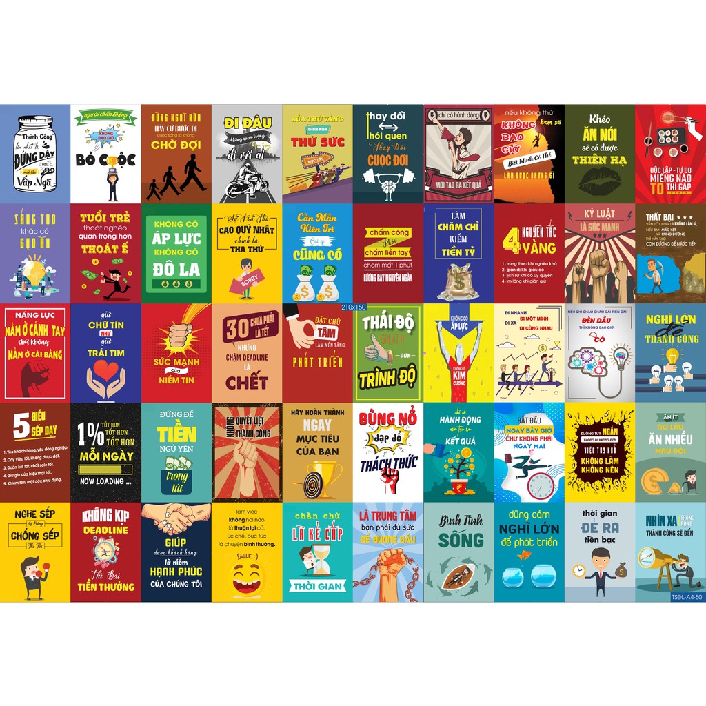 Combo 50 tờ Decal dán tường trang trí khổ A4,A5 - Chủ để Động lực
