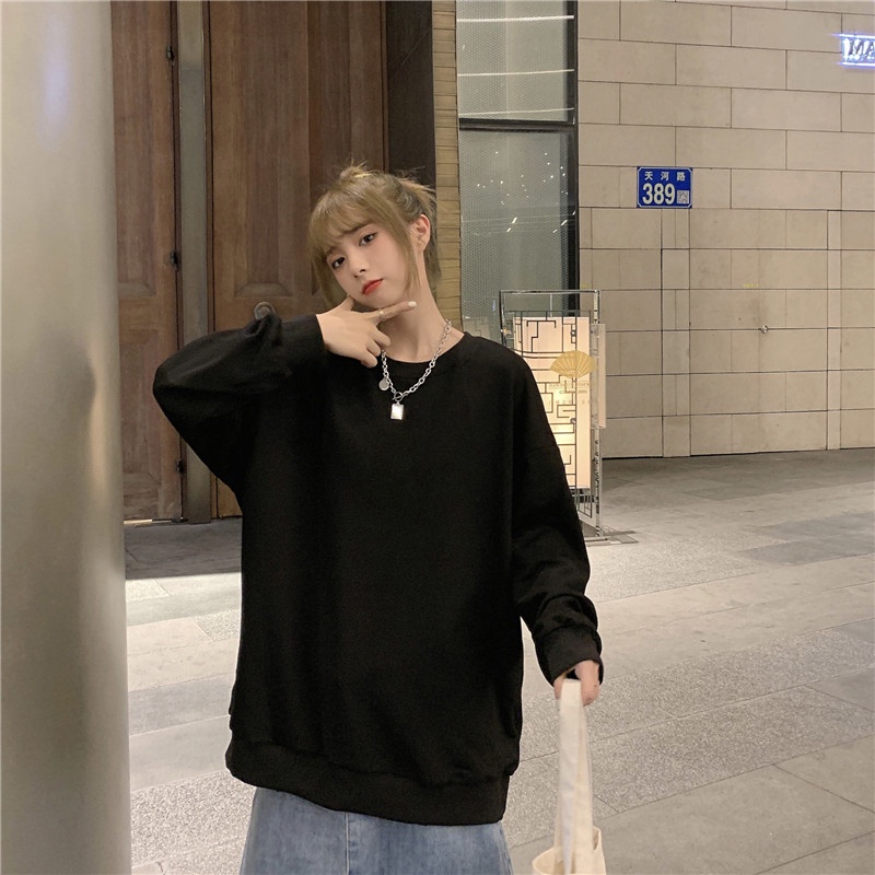 Áo sweater IELGY tay dài cổ tròn phối họa tiết hoạt hình thời trang mùa thu tùy chọn màu sắc cho nữ