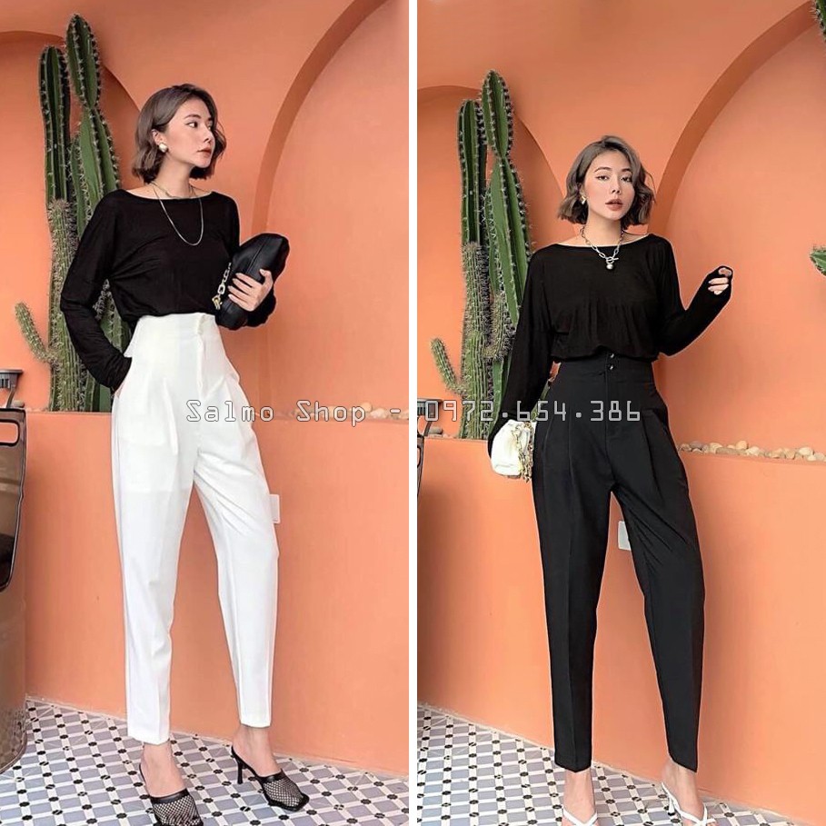 Quần tây Baggy lưng cao siêu tôn dáng Style Hàn Quốc - Màu Đen - Ghi - Nâu