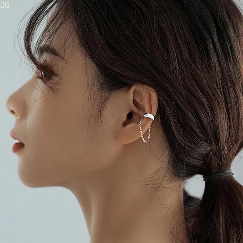 Bông Tai Dạng Kẹp Màu Bạc Không Xỏ Lỗ Đơn Giản Độc Đáo Thời Trang Cho Nữ