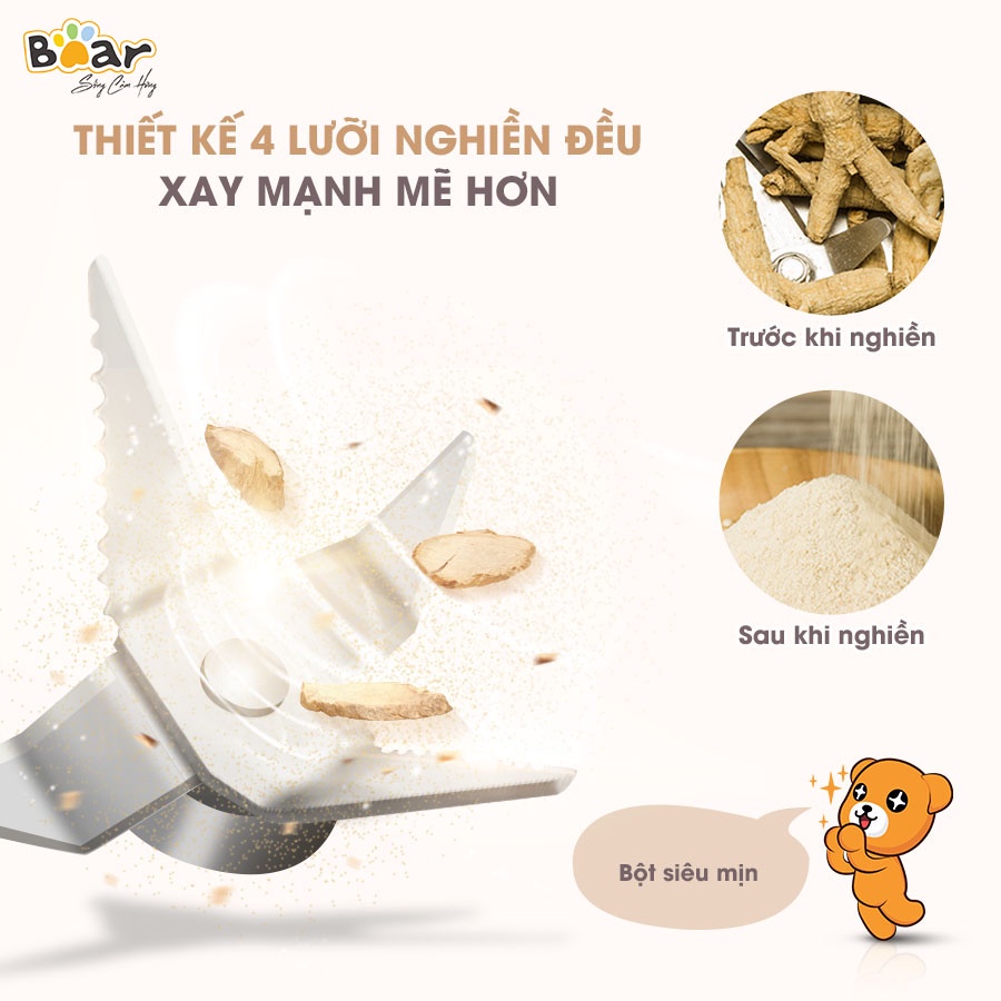 [ Tặng quà 199k] Máy Xay Bột Khô Bear FSJ-A03D1S - Nghiền ngũ cốc, thuốc bắc siêu mịn - Bảo hành 18 tháng