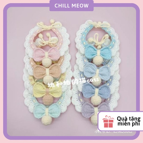 Vòng cổ len phối nơ chuông, vòng cổ handmade cho chó mèo CHILL MEOW
