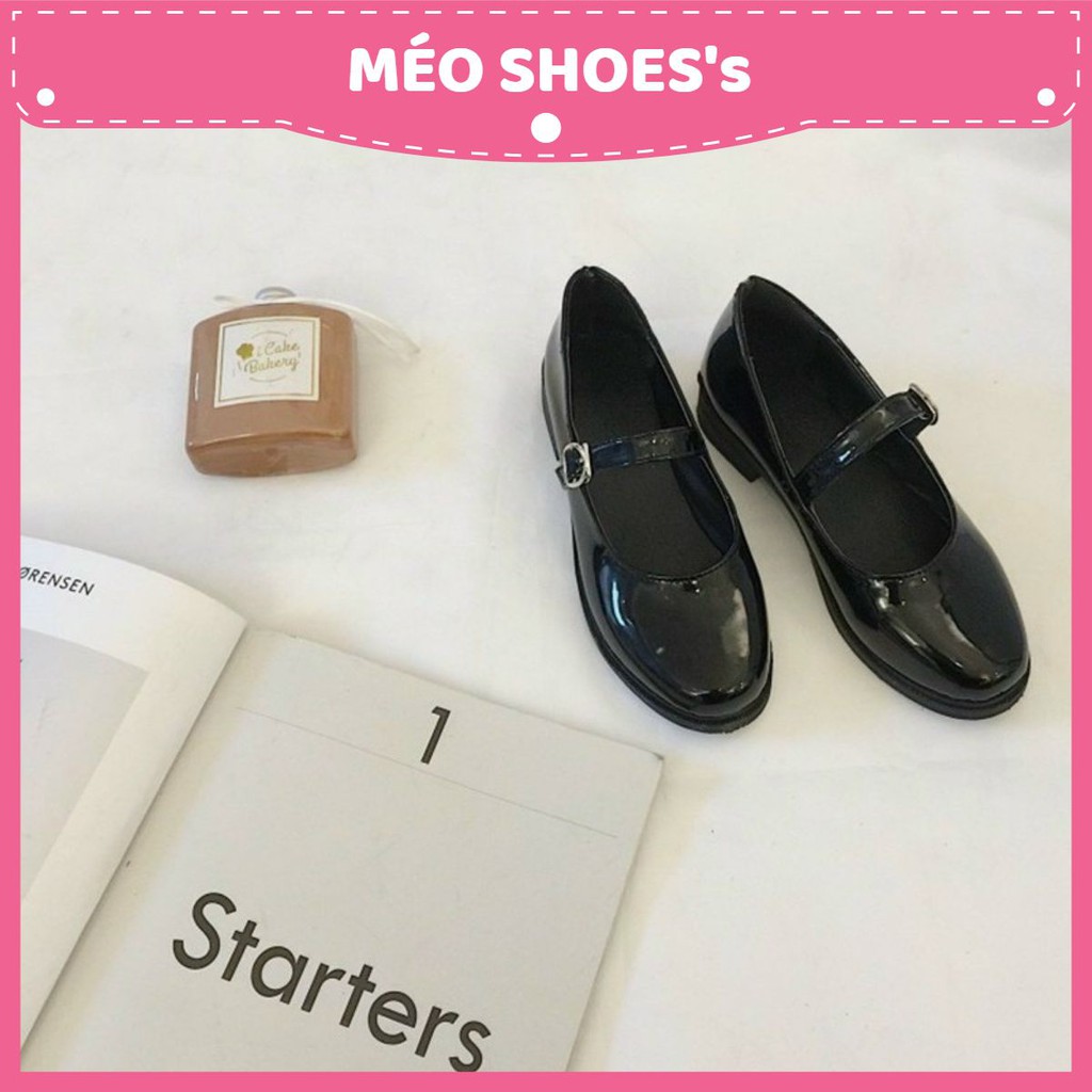 Giày nữ vintage đế bằng màu đen da mềm siêu êm