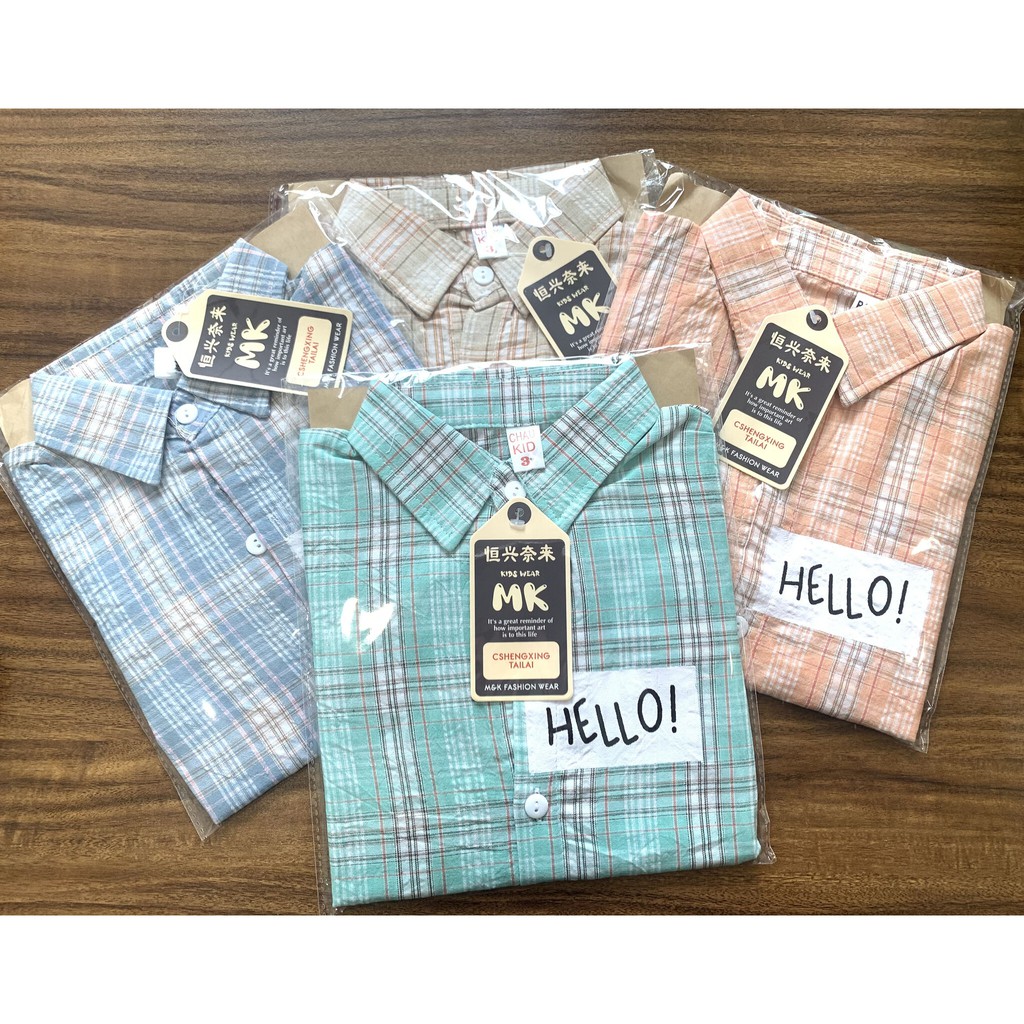 Áo Sơ Mi Cộc Tay Kẻ Caro Bé trai Mặc Mùa Hè bảng Size 7-25kg