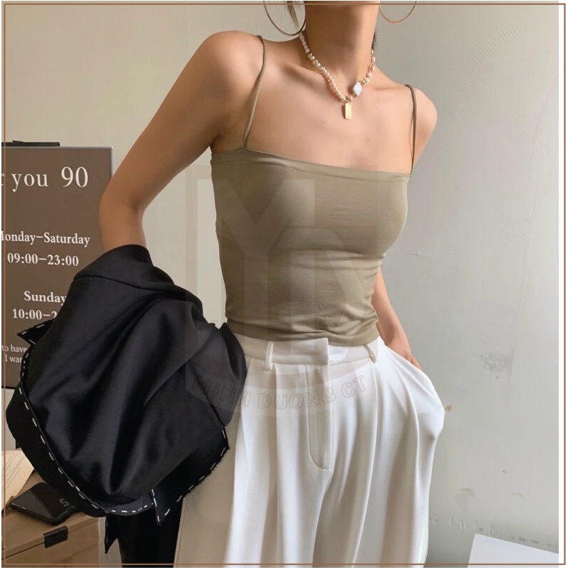 Áo 2 Dây Cotton Croptop Sợi Bún Đệm Nâng Ngực Dáng Ôm Thoáng Mát Mã 2066