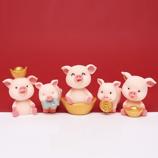 Set 5 chú heo thần tài trang trí, phụ kiện bánh sinh nhật, trang trí bánh kem dễ thương