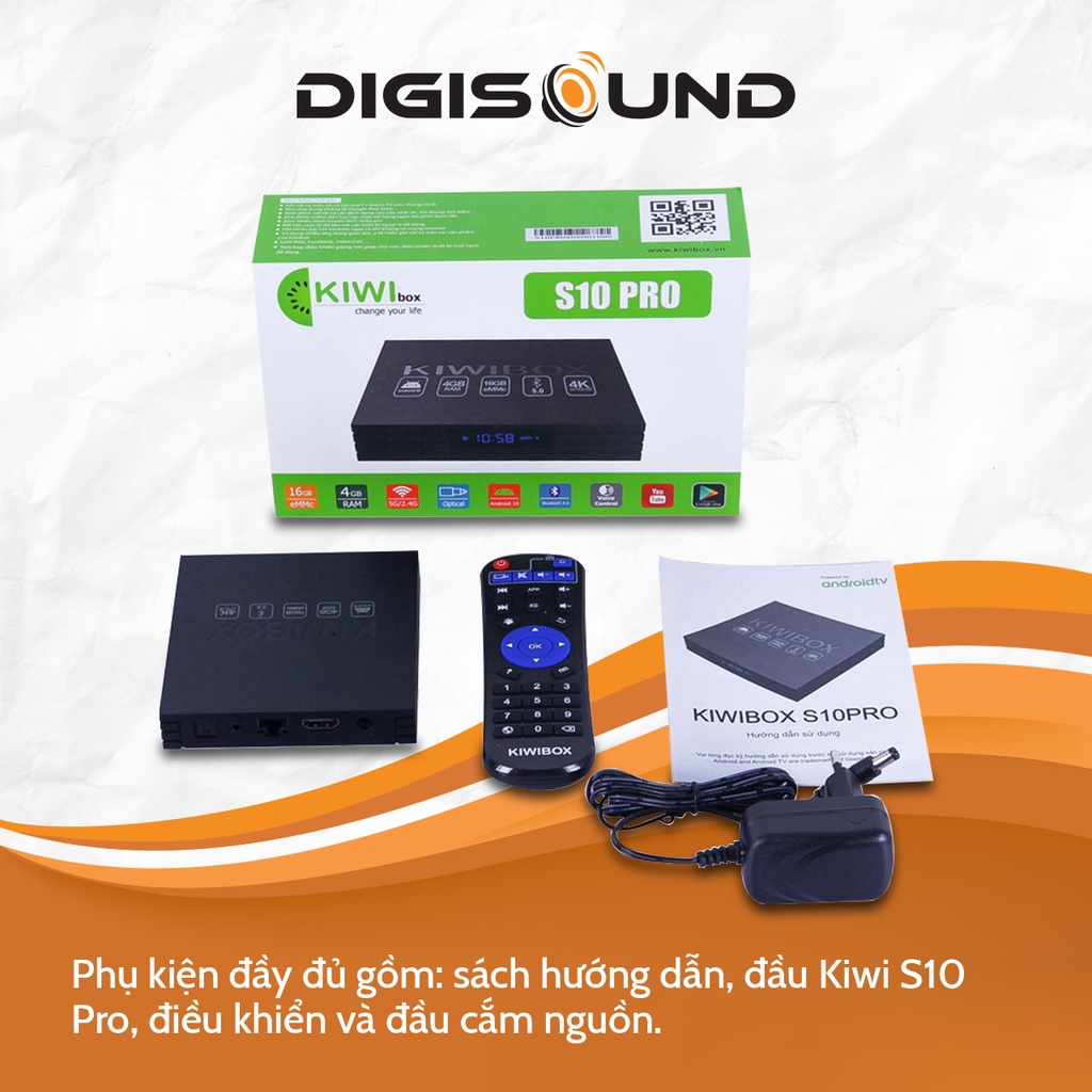Android tv box, Kiwi box S10 pro phân giải 4K, RAM 4GB, bluetooth 5.0, bộ nhớ trong 16GB