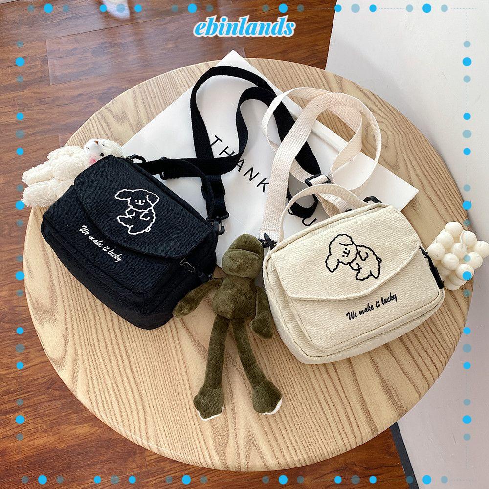 Túi Đeo Vai Bằng Vải Canvas In Họa Tiết Chú Chó Dễ Thương Thời Trang Cho Nữ