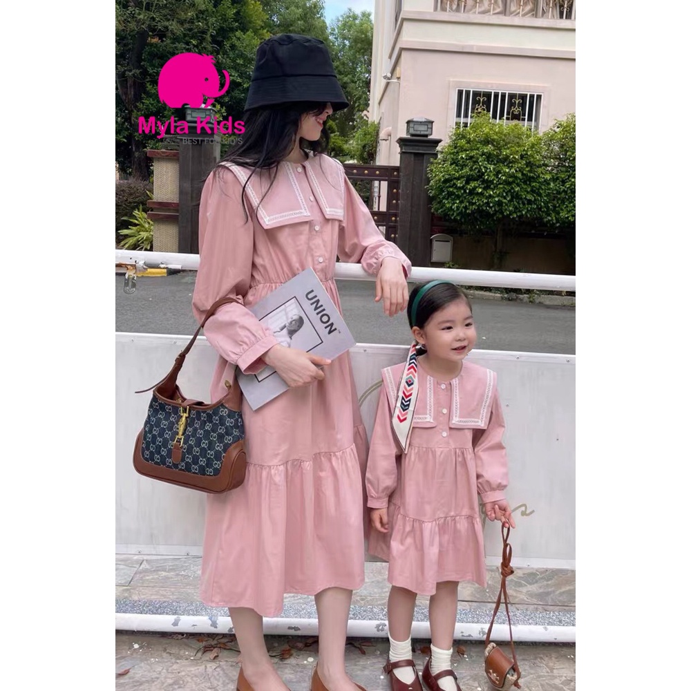 Set váy đôi mẹ và bé thu đông dài tay, set váy mẹ bé chất thô cotton an toàn cho bé - kèm ảnh thật - Mylakids