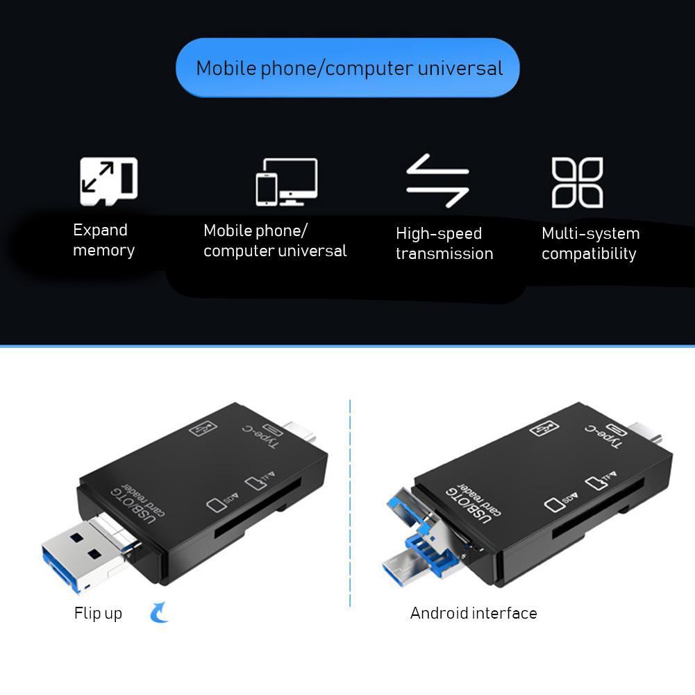 Mới Đầu Đọc Thẻ USB 2.0 Đầu Đọc Thẻ SD 6 Trong 1 Đầu Đọc Thẻ Loại C Đầu Đọc Thẻ Nhớ USB/micro-USB /SD