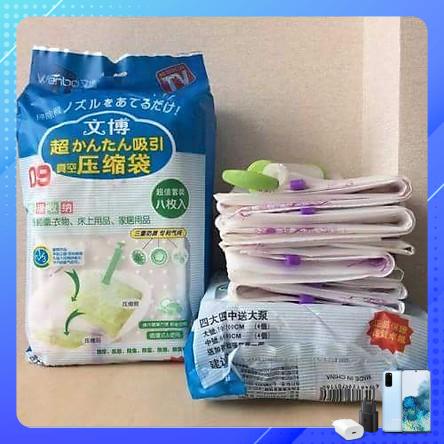 Combo 8 túi hút chân không đựng chăn màn, quần áo và bơm điện đa năng