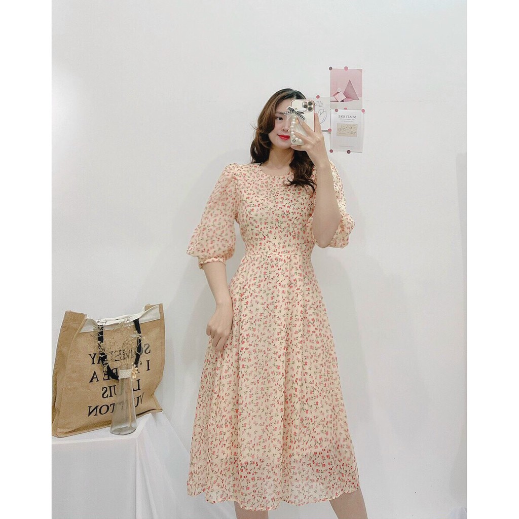 ĐẦM HOA VOAN TẾT TAY PHỒNG TO DÁNG DÀI -hình thật shop chụp | BigBuy360 - bigbuy360.vn