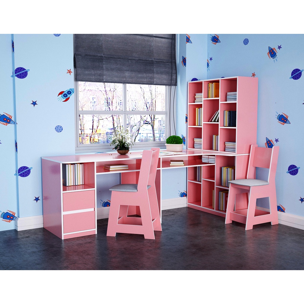 Bàn đôi giá sách góc BH6814