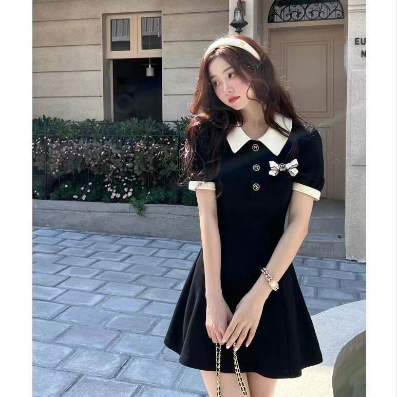 COZOK Đầm Tay Ngắn Cổ Bẻ Dáng Ôm Thời Trang Xinh Xắn Cho Nữ