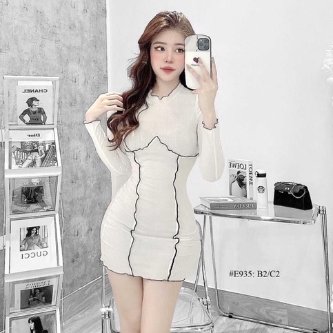 Đầm body nữ kiểu phối viền nổi tay dài | BigBuy360 - bigbuy360.vn