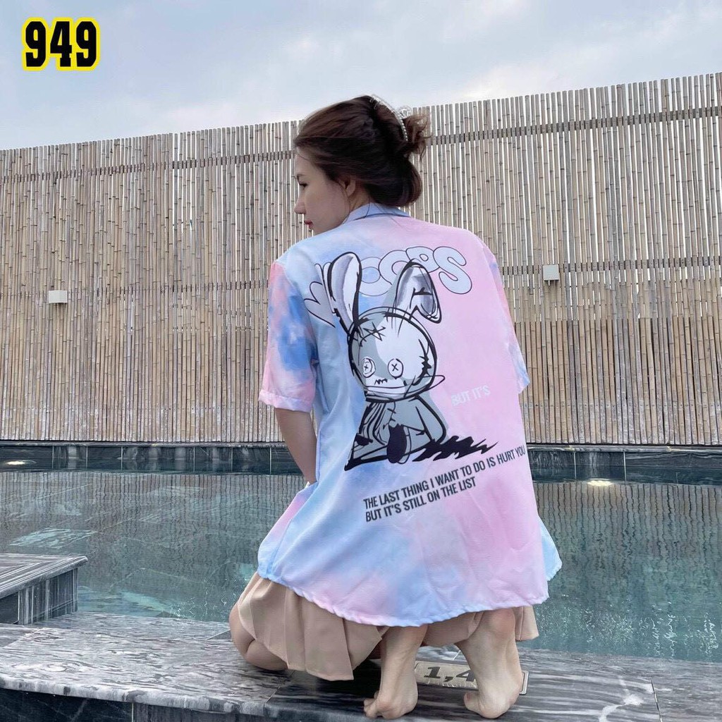 Áo sơ mi loang hoạ tiết con thỏ form rộng bigsize, somi cộc tay ulzzang nam nữ unisex cá tính