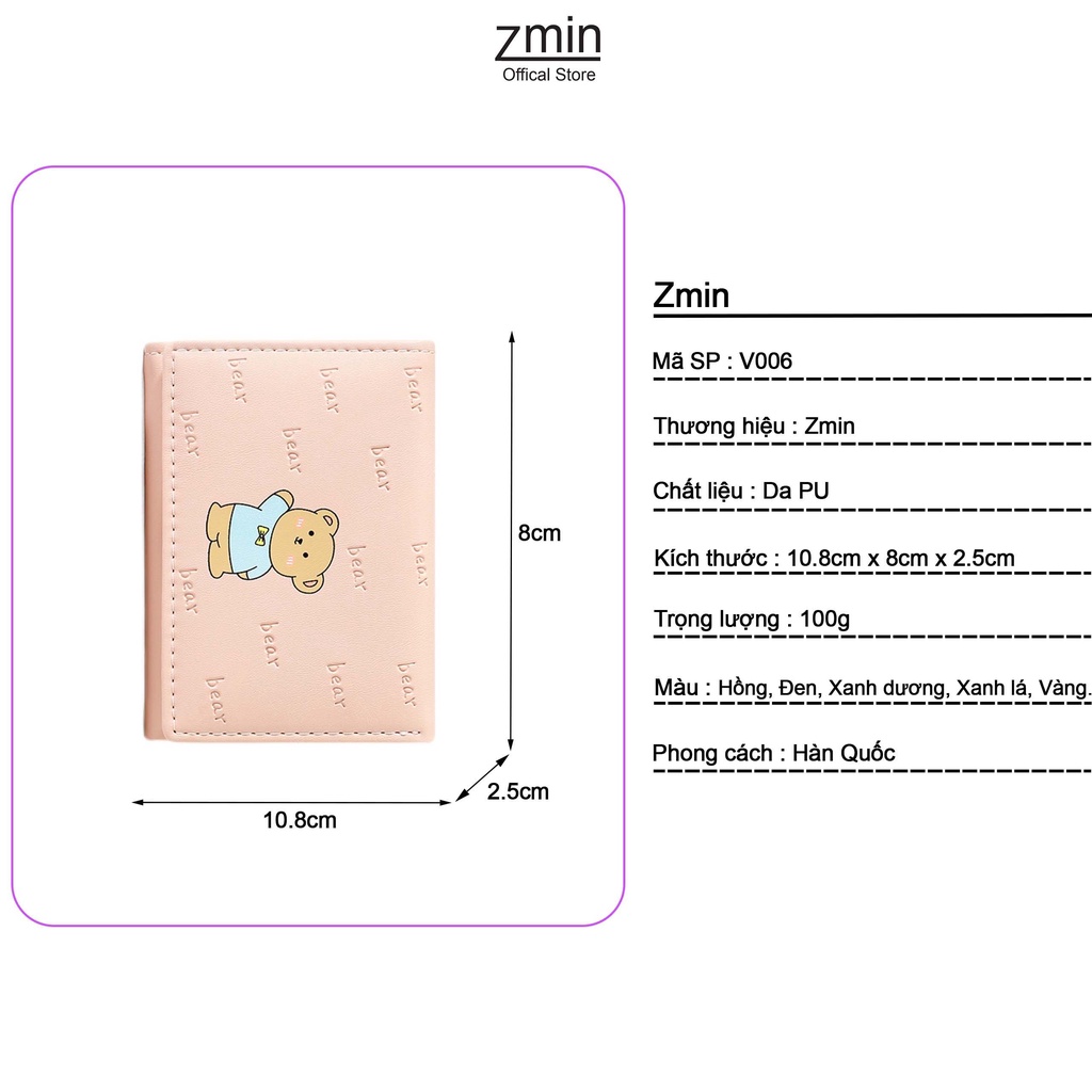 Ví nữ mini cầm tay Zmin, chất liệu da PU cao cấp có thể bỏ túi - V006