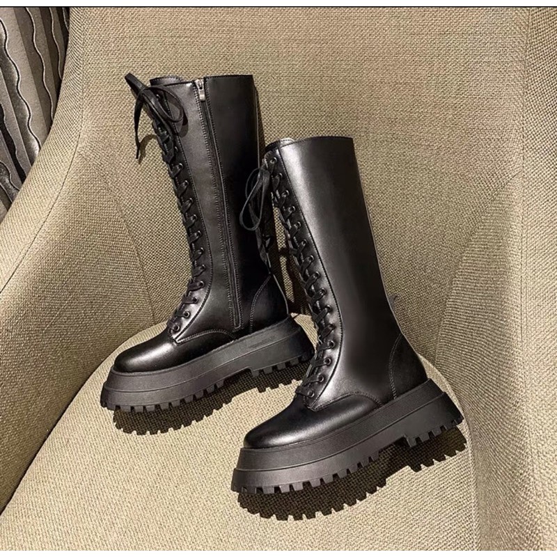 Boot nữ cổ cao đan dây đế 6cm,boot đùi chiến binh,bốt da,ôm chân,chuẩn form