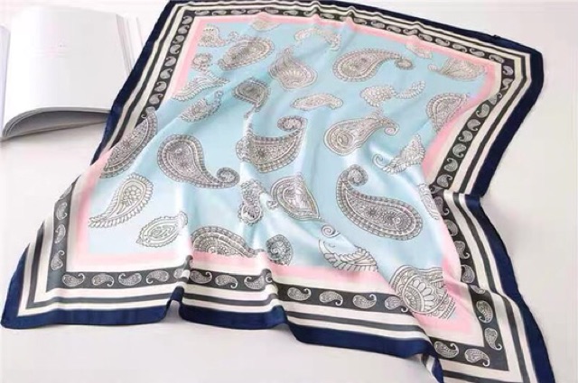 Khăn turban lụa vuông cao cấp choàng cổ size 70x70cm thanh lịch đa năng dùng làm áo yếm in hoa văn hạt điều