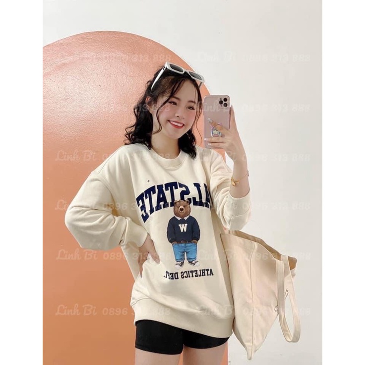Áo sweater nữ form rộng polo nỉ WHO.AU