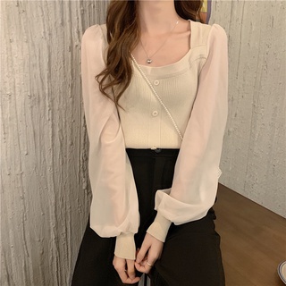 Áo Thun chiffon Tay Dài Cổ Vuông Thời Trang Dành Cho Nữ 210915