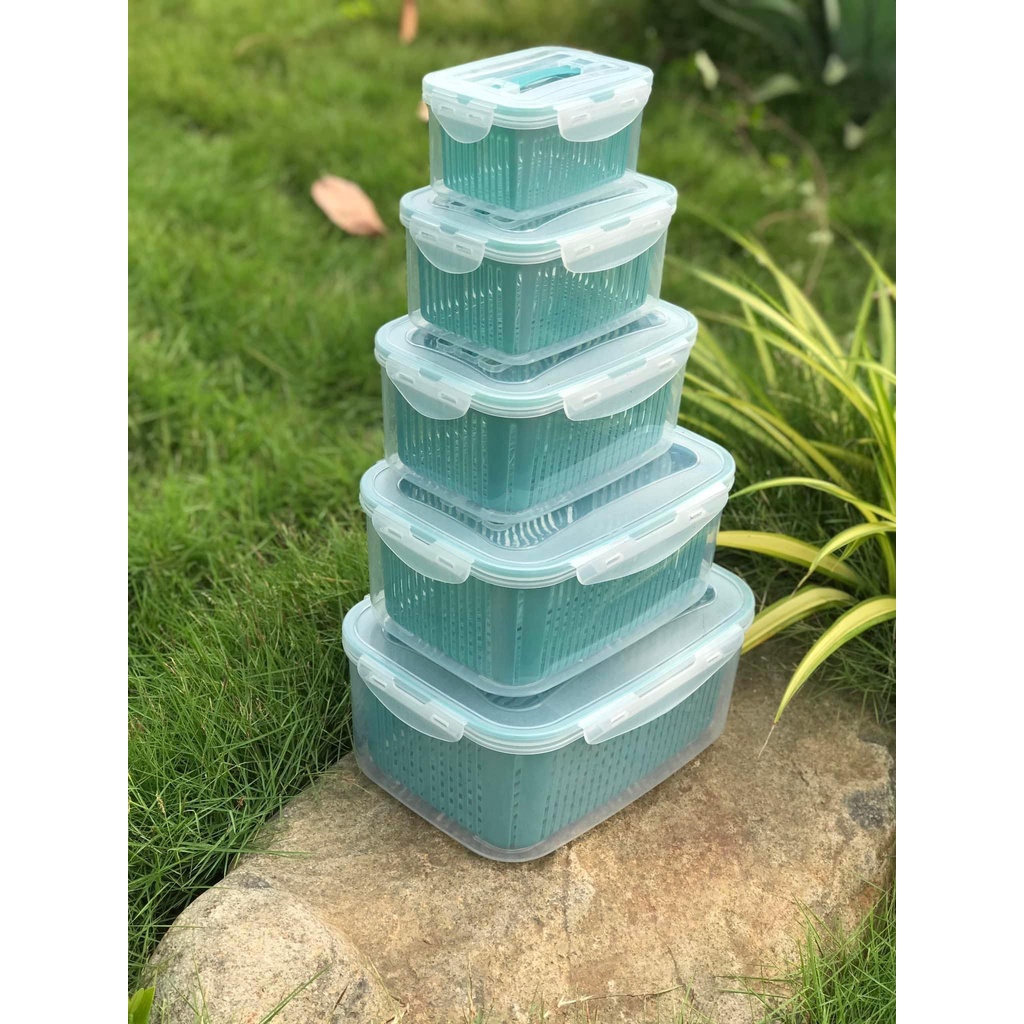 SET 5 HỘP KÈM RỔ CÓ NẮP ĐỂ TỦ LẠNH TIỆN LỢI