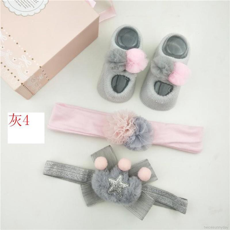 ☀ sunny ღ Baby Cartoon Cotton Flower Design Socks+ Hairband Photography Props Set