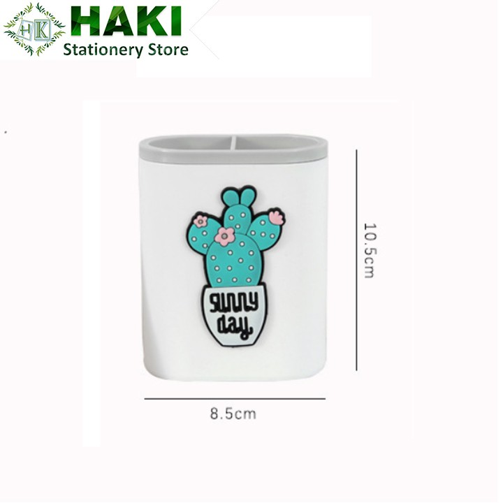 Ống cắm bút 2 ngăn HAKI, ống cắm bút đa năng đựng bút phụ kiện văn phòng phẩm OB02