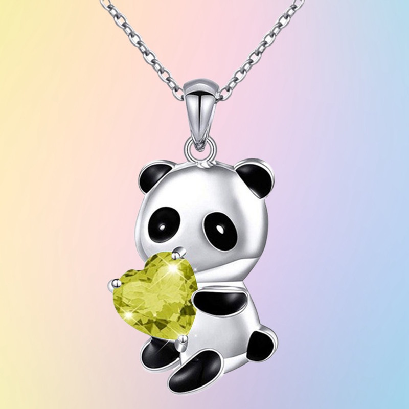 Vòng cổ Mặt Gấu Trúc Đính Đá Sapphire Trái Tim Dễ Thương Cho Nữ