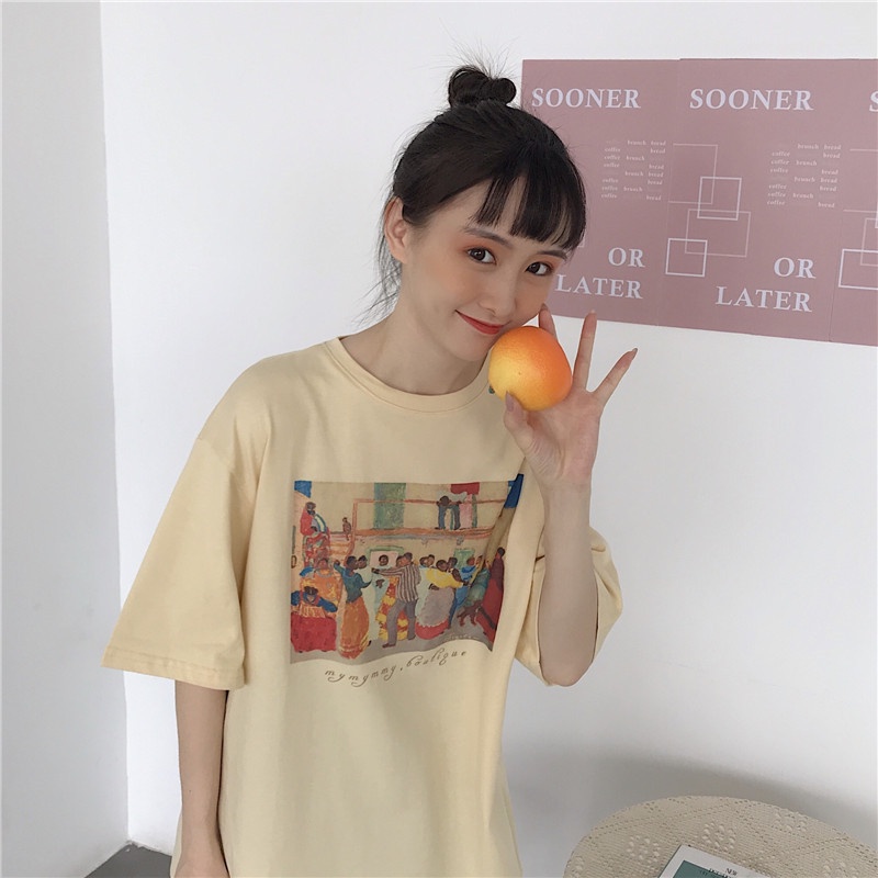 Áo Thun Bức Tranh Khiêu Vũ PEONYB Nữ [FREESHIP]  Phông form rộng tay lỡ in hình vintage 3158 đẹp cá tính Ulzzang