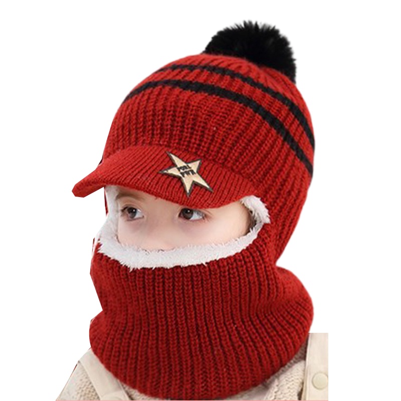 Mũ Beanie Lót Lông Cừu Giữ Ấm Mùa Đông Dành Cho Bé 2-6 Tuổi