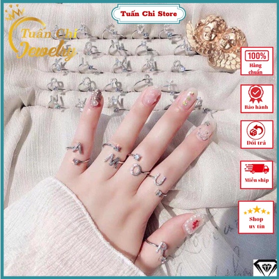 💥ĐỦ CHỮ💥 Nhẫn Bạc Nữ, Chữ Cái Theo Yêu Cầu, Ý Nghĩa, Cá Tính