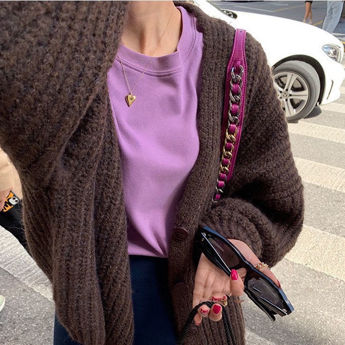 [Còn hàng] Áo khoác cardigan dệt kim dài tay dáng rộng phiên bản Hàn Quốc có sẵn 6 màu