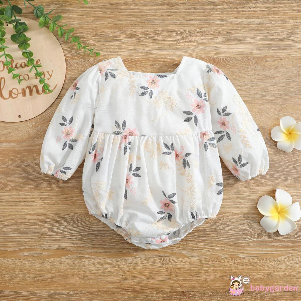 Áo Liền Quần Tay Dài Cổ Tròn In Hoa Dành Cho Bé Gái 0-24 Tháng Tuổi