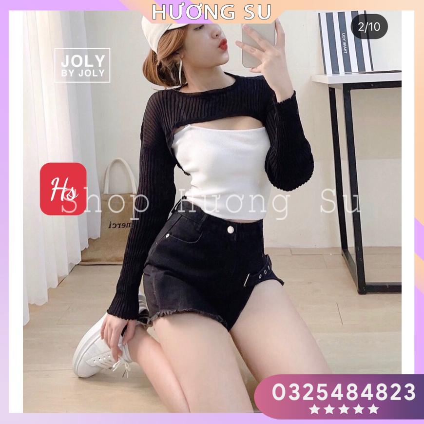 Set Áo Croptop BoZip cut out Kèm Áo Hai Dây - Hương Su