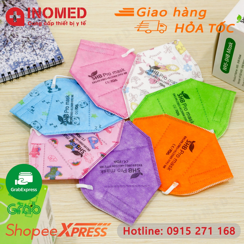 Khẩu Trang Trẻ Em N95 SHB Pro Mask 4 Lớp Kháng Khuẩn Lọc Bụi - Hộp 20 chiếc mix màu ngẫu nhiên