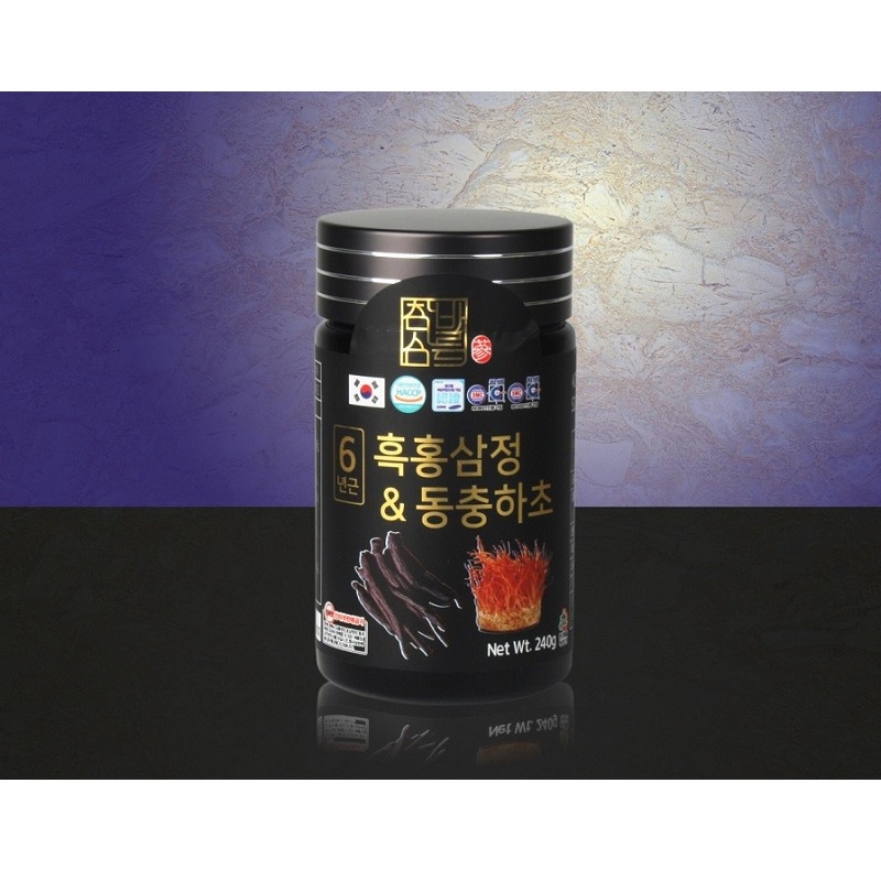 Cao Hắc Sâm Đông Trùng Hạ Thảo Hàn Quốc Hộp 4 Lọ * 240g Korean Black Ginseng & Silkworm Mushroom Sap, - hoanggamkorea