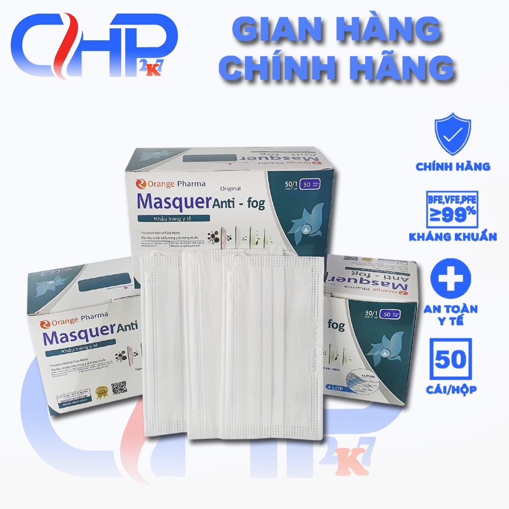 (ktyt Trắng) Hộp khẩu trang y tế 4 lớp kháng khuẩn màu Trắng quai ngoài 50 cái