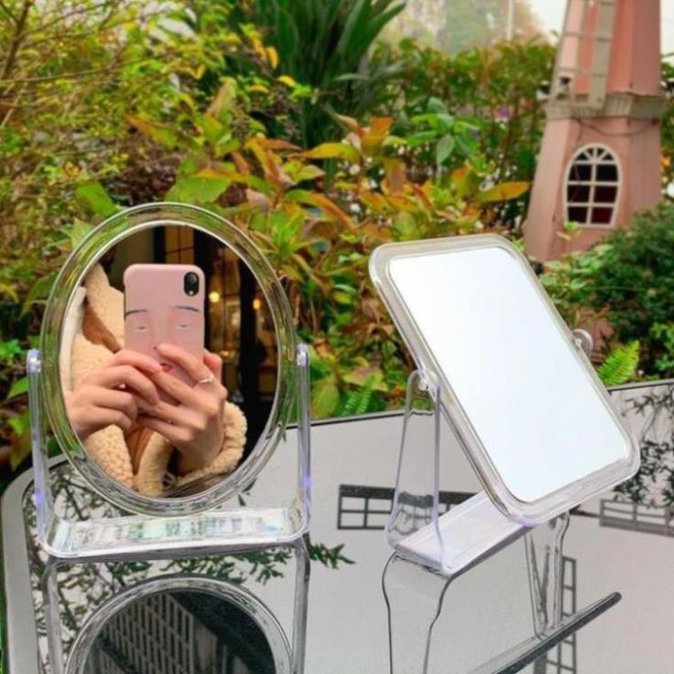 [Mẫu mới 2021⚡ ] Gương trang điểm để bàn trong suốt 2 mặt gương xoay 360 độ thiết kế sang chảnh phong cách Hàn Quốc